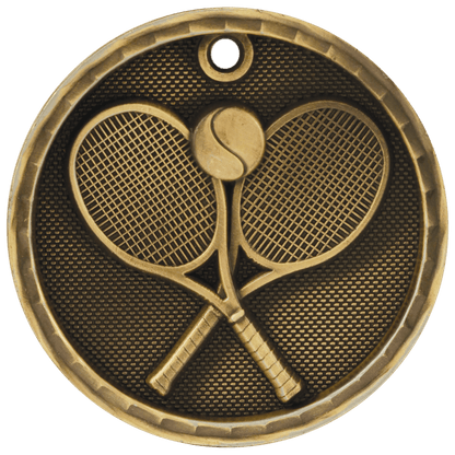 Antique Gold 2 inch Tennis 3-D Award Medal