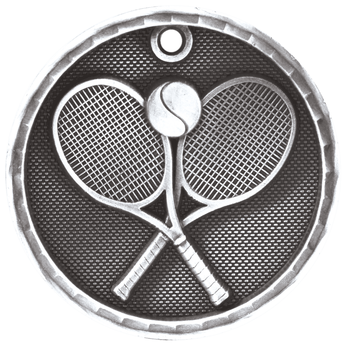 Antique Silver 2 inch Tennis 3-D Award Medal