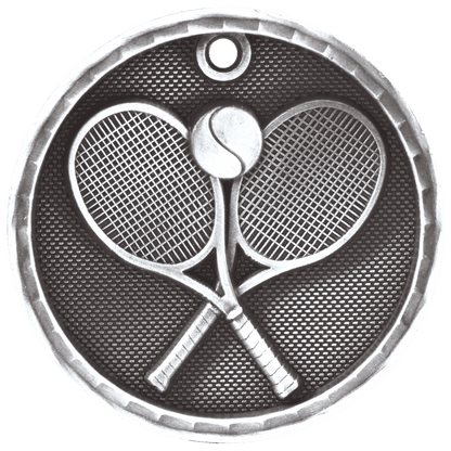 Antique Silver 2 inch Tennis 3-D Award Medal