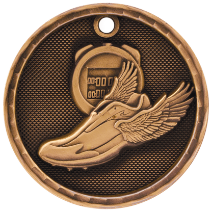 Antique Bronze 2 inch Track 3-D Award Medal