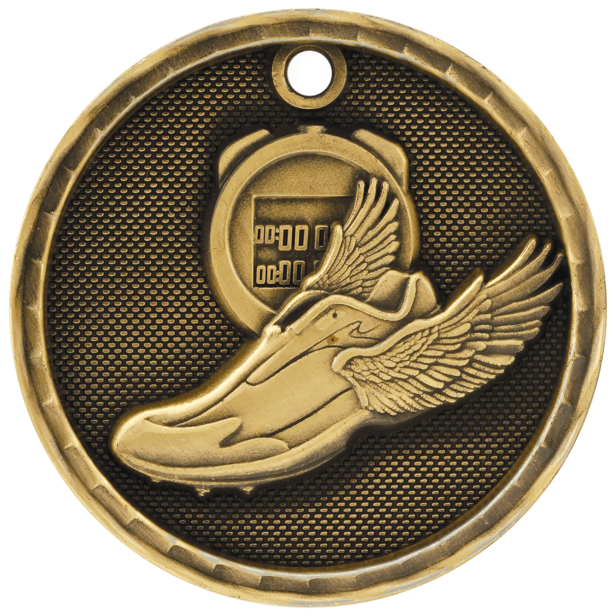 Antique Gold 2 inch Track 3-D Award Medal