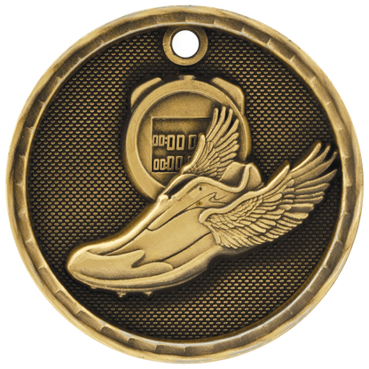 Antique Gold 2 inch Track 3-D Award Medal
