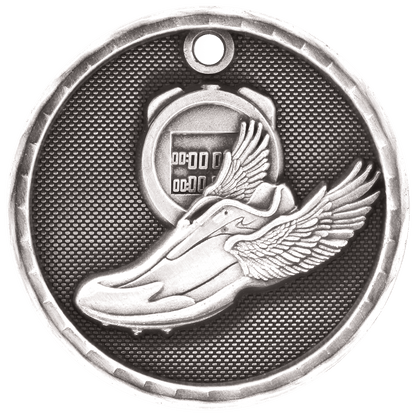 Antique Silver 2 inch Track 3-D Award Medal