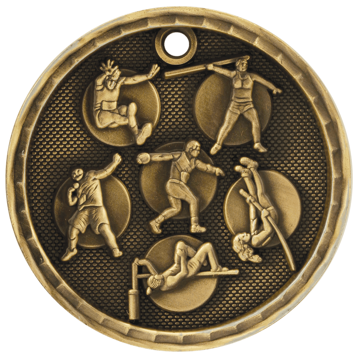 Antique Gold 2 inch Track & Field 3-D Award Medal