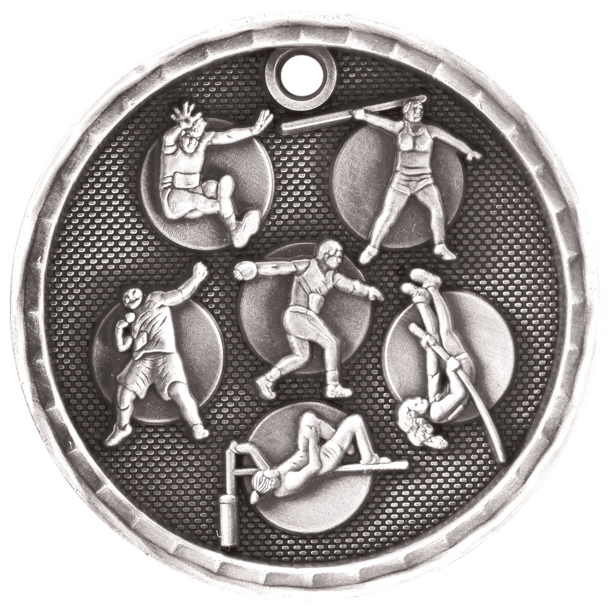Antique Silver 2 inch Track & Field 3-D Award Medal