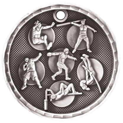 Antique Silver 2 inch Track & Field 3-D Award Medal