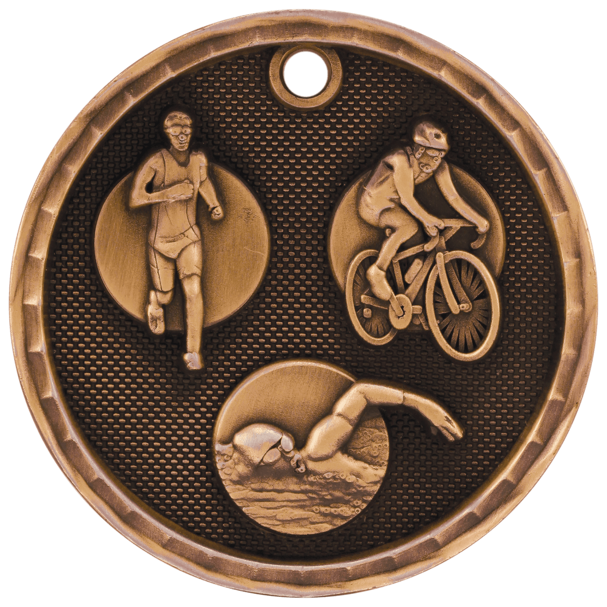 Antique Bronze 2 inch Triathlon 3-D Award Medal
