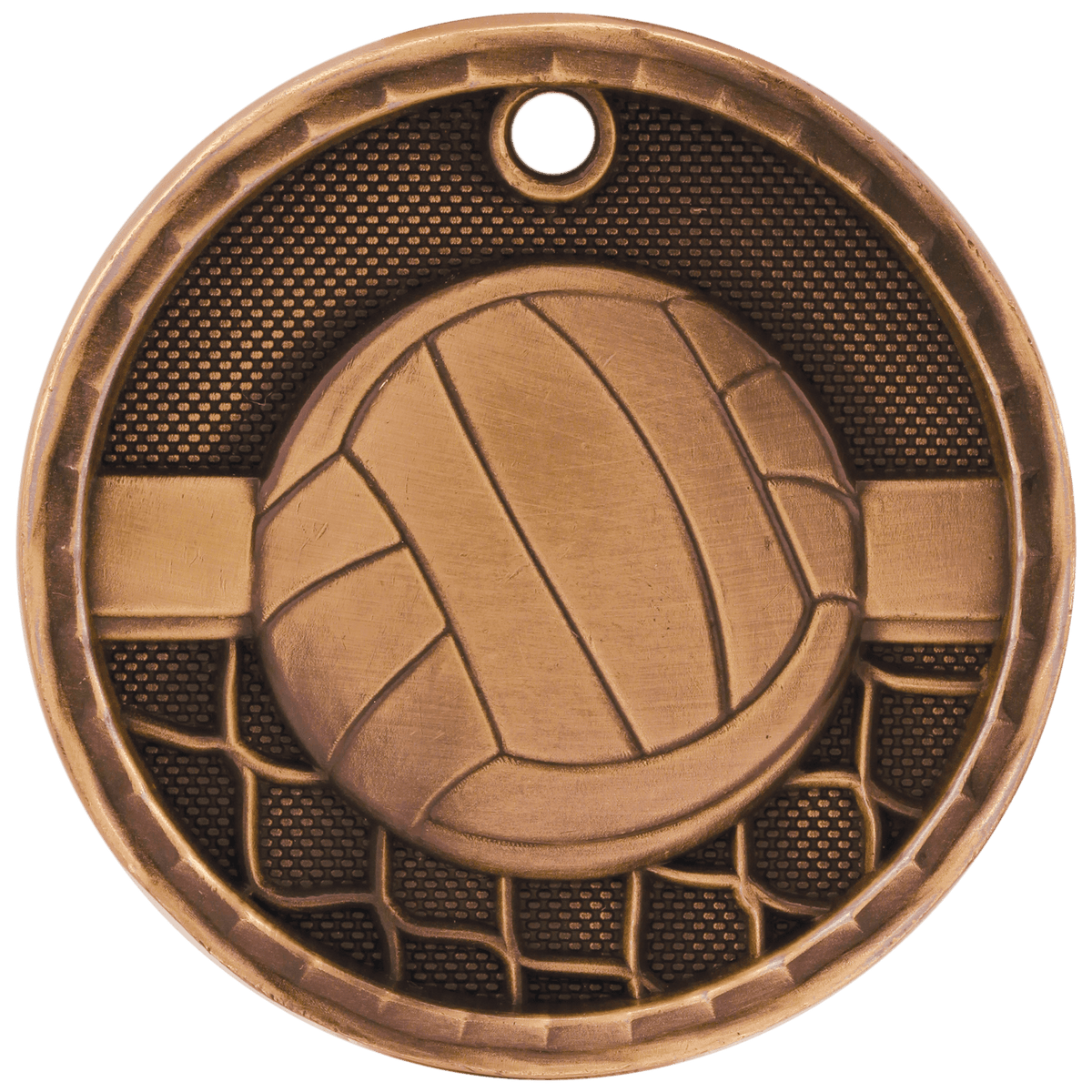 Antique Bronze 2 inch Volleyball 3-D Award Medal