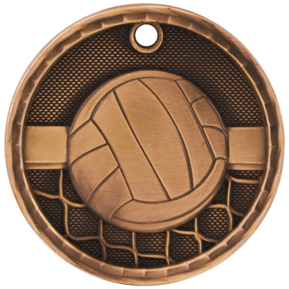 Antique Bronze 2 inch Volleyball 3-D Award Medal