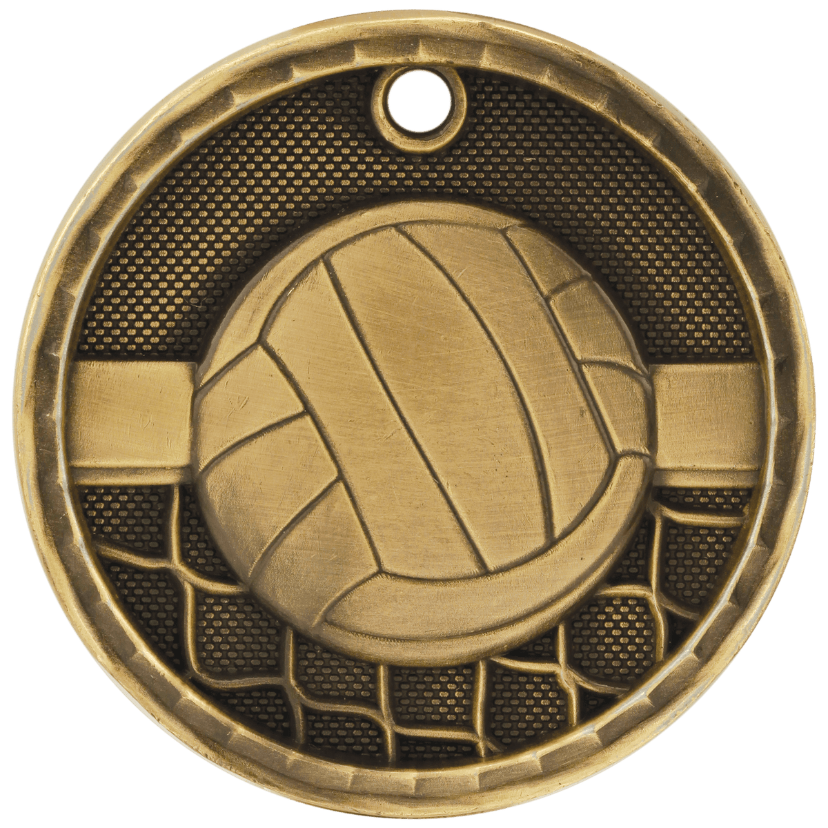 Antique Gold 2 inch Volleyball 3-D Award Medal
