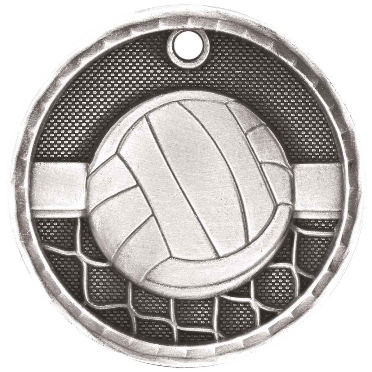 Antique Silver 2 inch Volleyball 3-D Award Medal