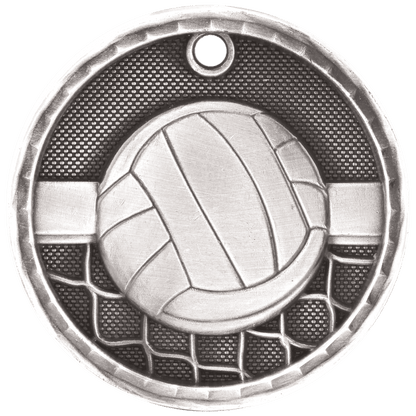 Antique Silver 2 inch Volleyball 3-D Award Medal