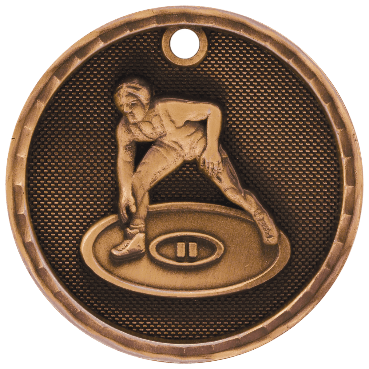 Antique Bronze 2 inch Wrestling 3-D Award Medal