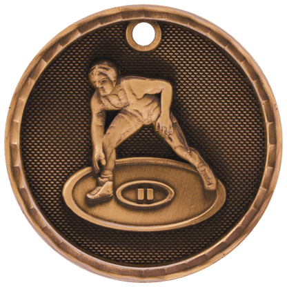 Antique Bronze 2 inch Wrestling 3-D Award Medal