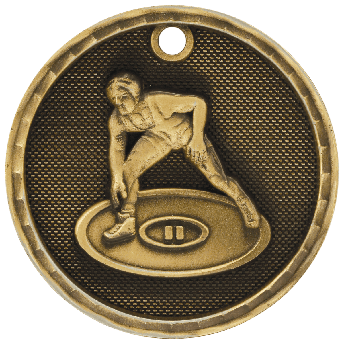 Antique Gold 2 inch Wrestling 3-D Award Medal