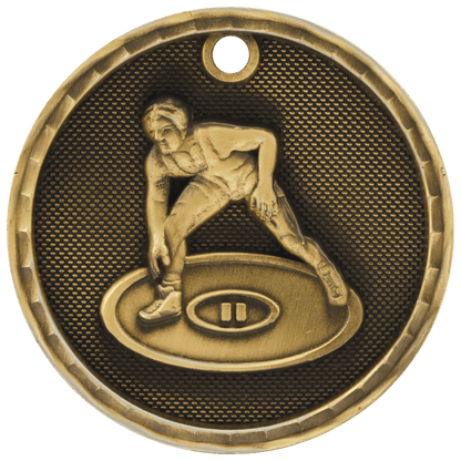 Antique Gold 2 inch Wrestling 3-D Award Medal
