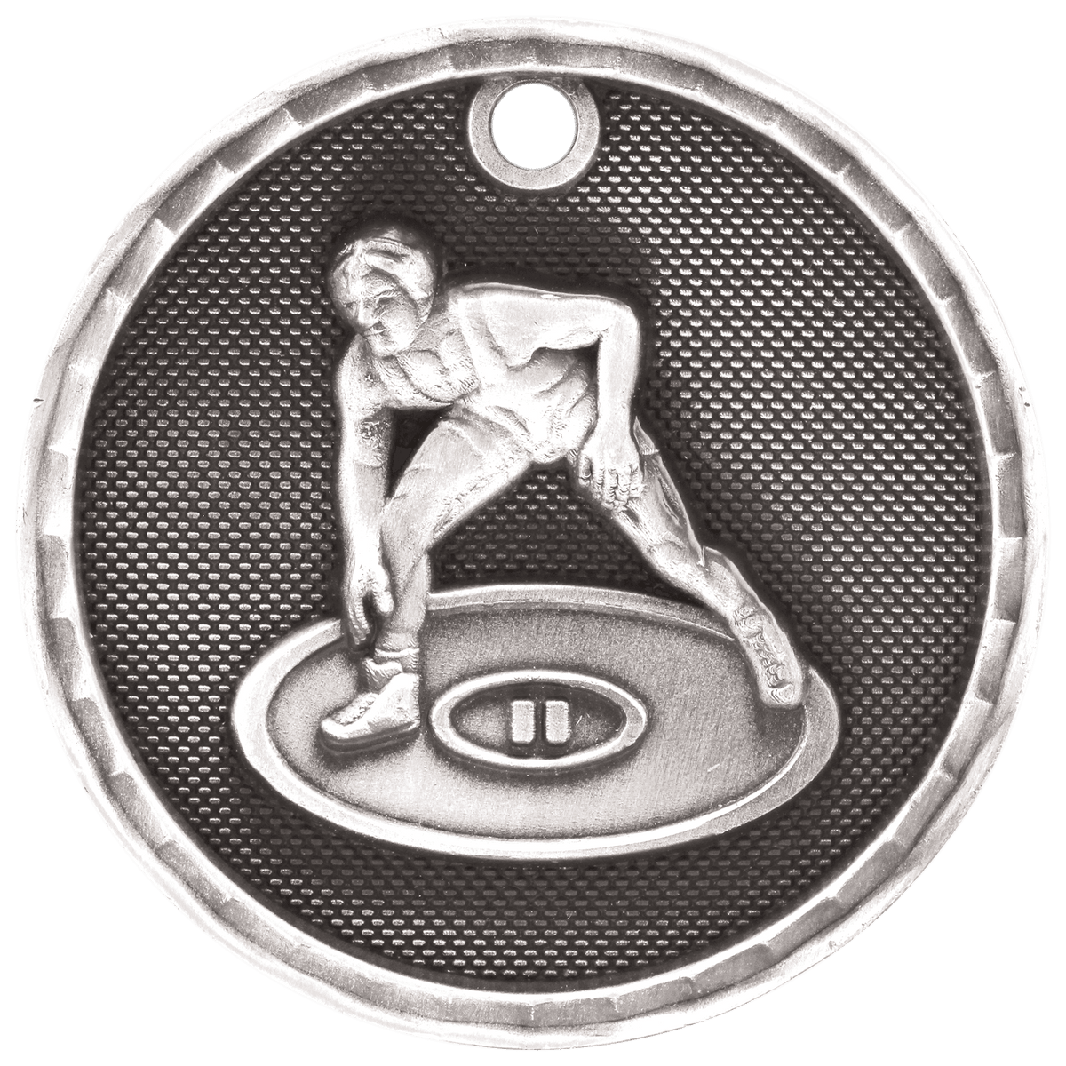 Antique Silver 2 inch Wrestling 3-D Award Medal