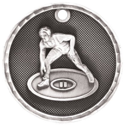 Antique Silver 2 inch Wrestling 3-D Award Medal