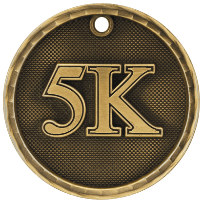 Antique Gold 2 inch 3-D 5K medal