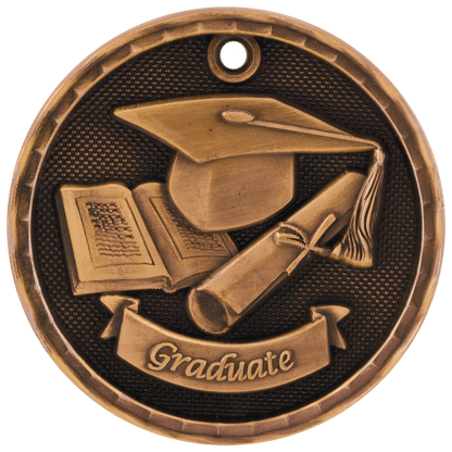 Antique Bronze 2 inch 3-D Graduate medal