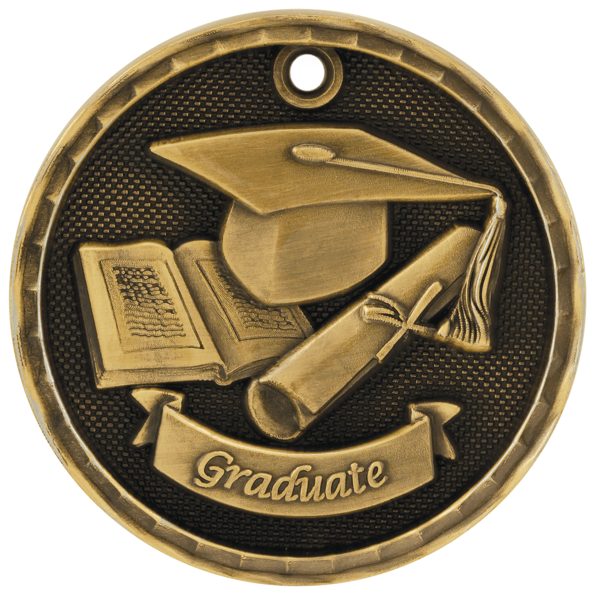 Antique Gold 2 inch 3-D Graduate medal