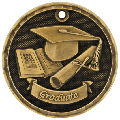 Antique Gold 2 inch 3-D Graduate medal
