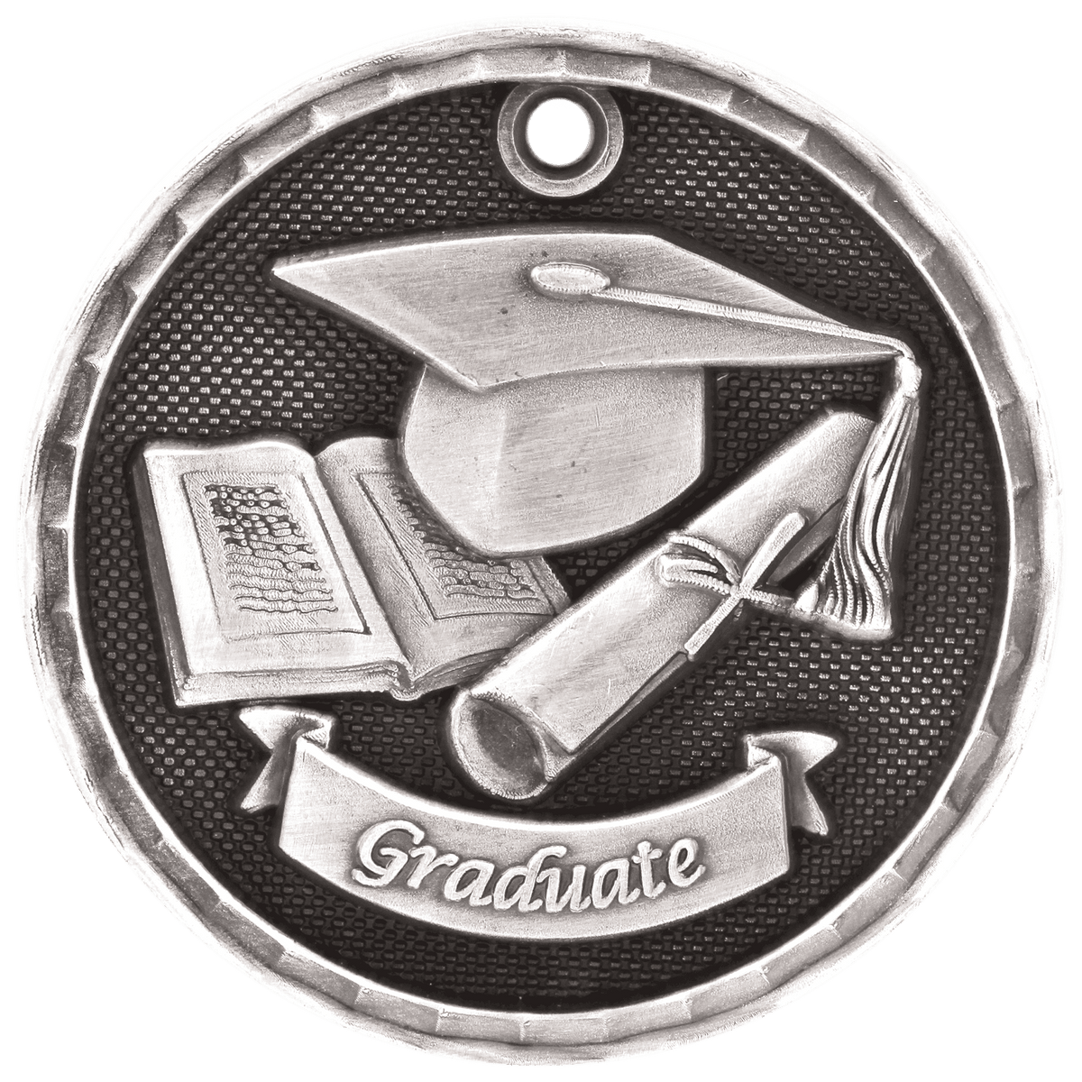 Antique Silver 2 inch 3-D Graduate medal