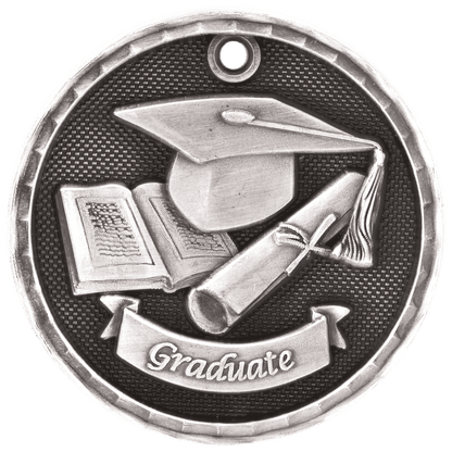 Antique Silver 2 inch 3-D Graduate medal