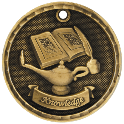 Antique Gold 2 inch 3-D Lamp of Knowledge medal
