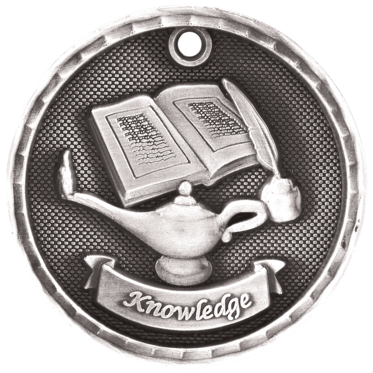 Antique Silver 2 inch 3-D Lamp of Knowledge medal