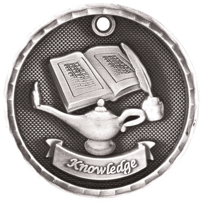 Antique Silver 2 inch 3-D Lamp of Knowledge medal
