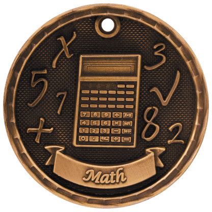 Antique Bronze 2 inch 3-D Math medal