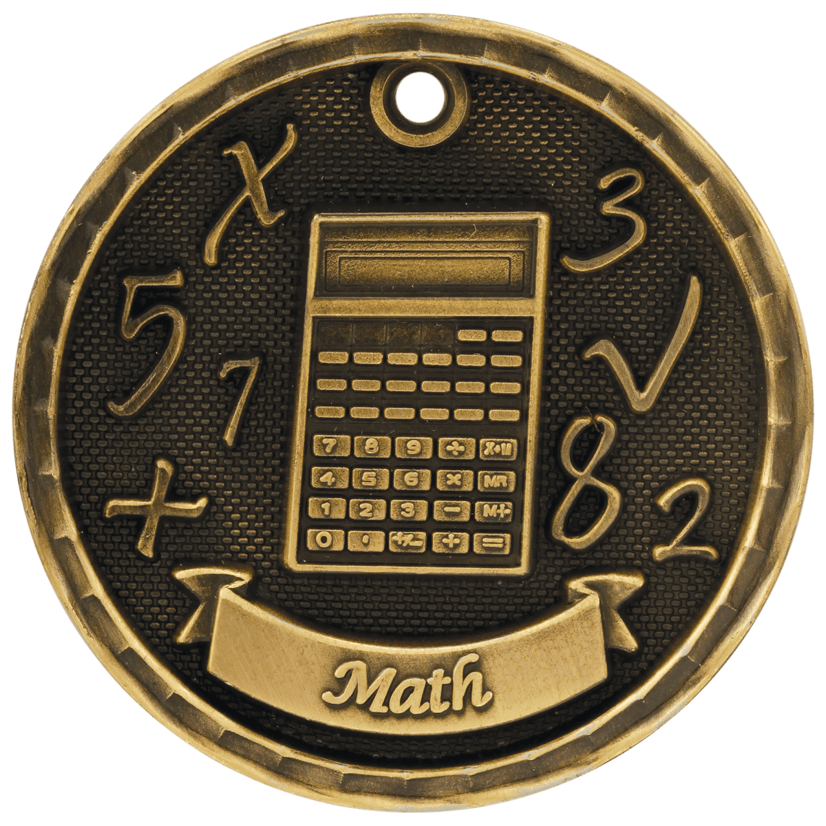Antique Gold 2 inch 3-D Math medal