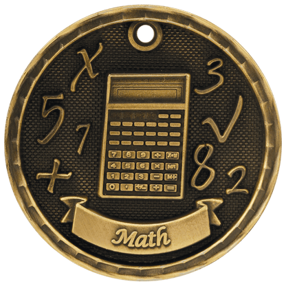 Antique Gold 2 inch 3-D Math medal