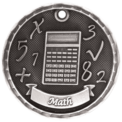 Antique Silver 2 inch 3-D Math medal