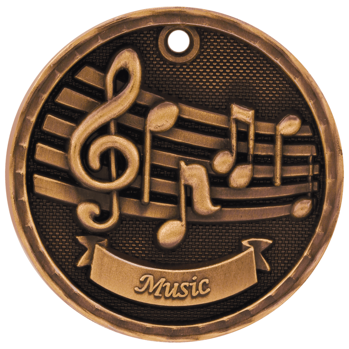 Antique Bronze 2 inch 3-D Music medal