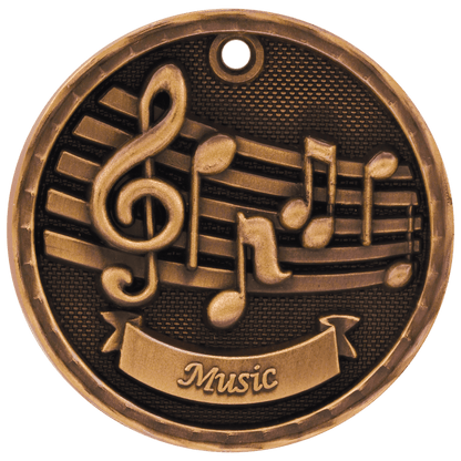Antique Bronze 2 inch 3-D Music medal