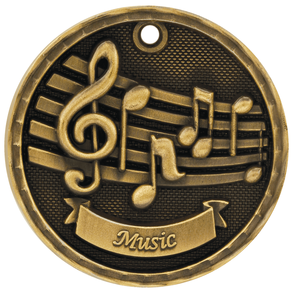 Antique Gold 2 inch 3-D Music medal