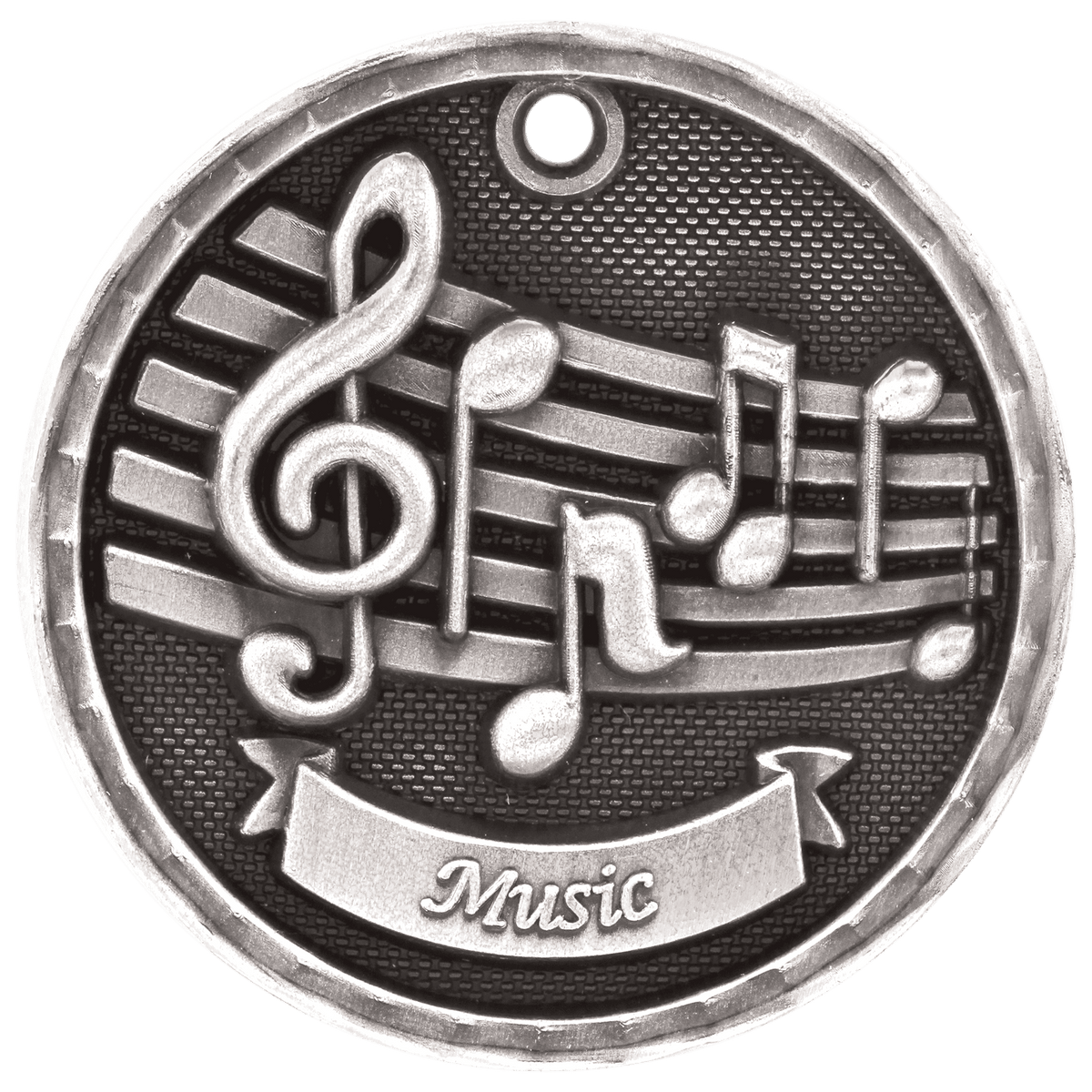 Antique Silver 2 inch 3-D Music medal
