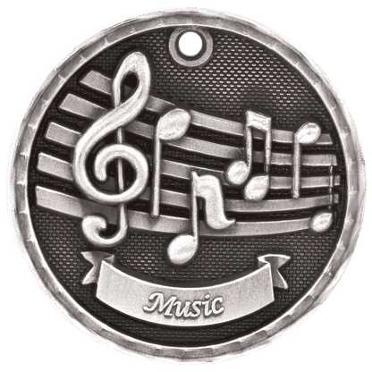 Antique Silver 2 inch 3-D Music medal