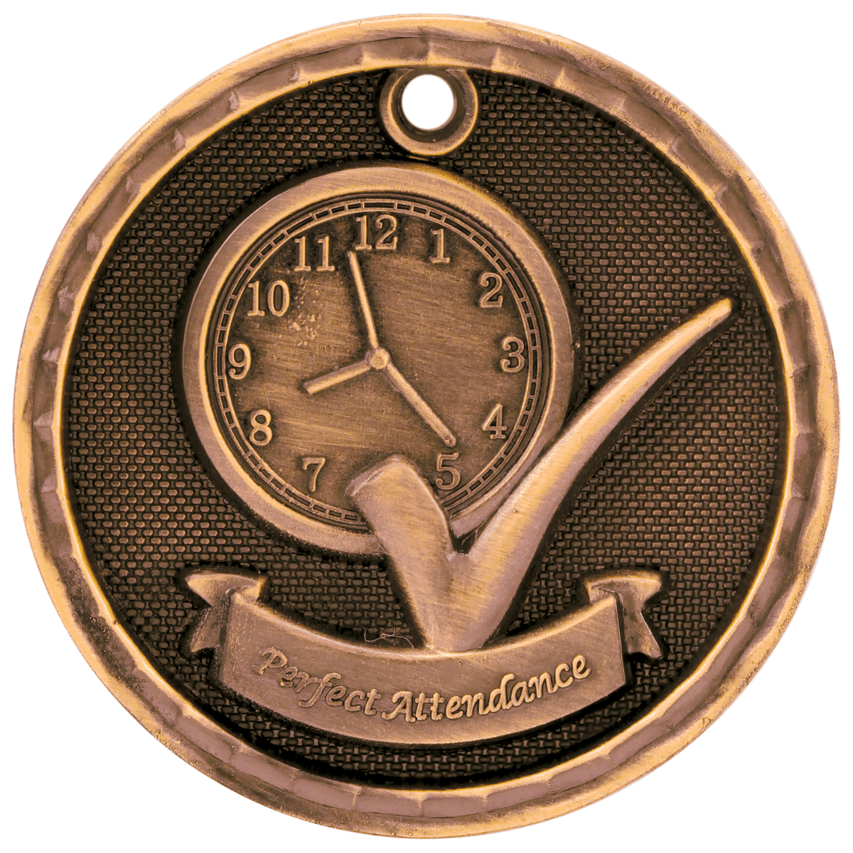 Antique Bronze 2 inch 3-D Perfect Attendance medal