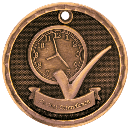 Antique Bronze 2 inch 3-D Perfect Attendance medal