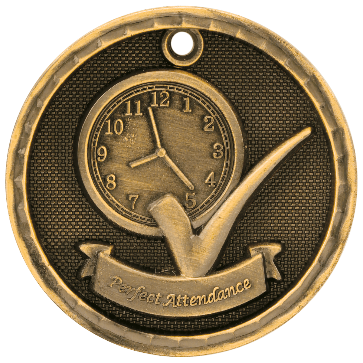 Antique Gold 2 inch 3-D Perfect Attendance medal