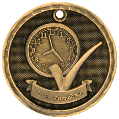 Antique Gold 2 inch 3-D Perfect Attendance medal
