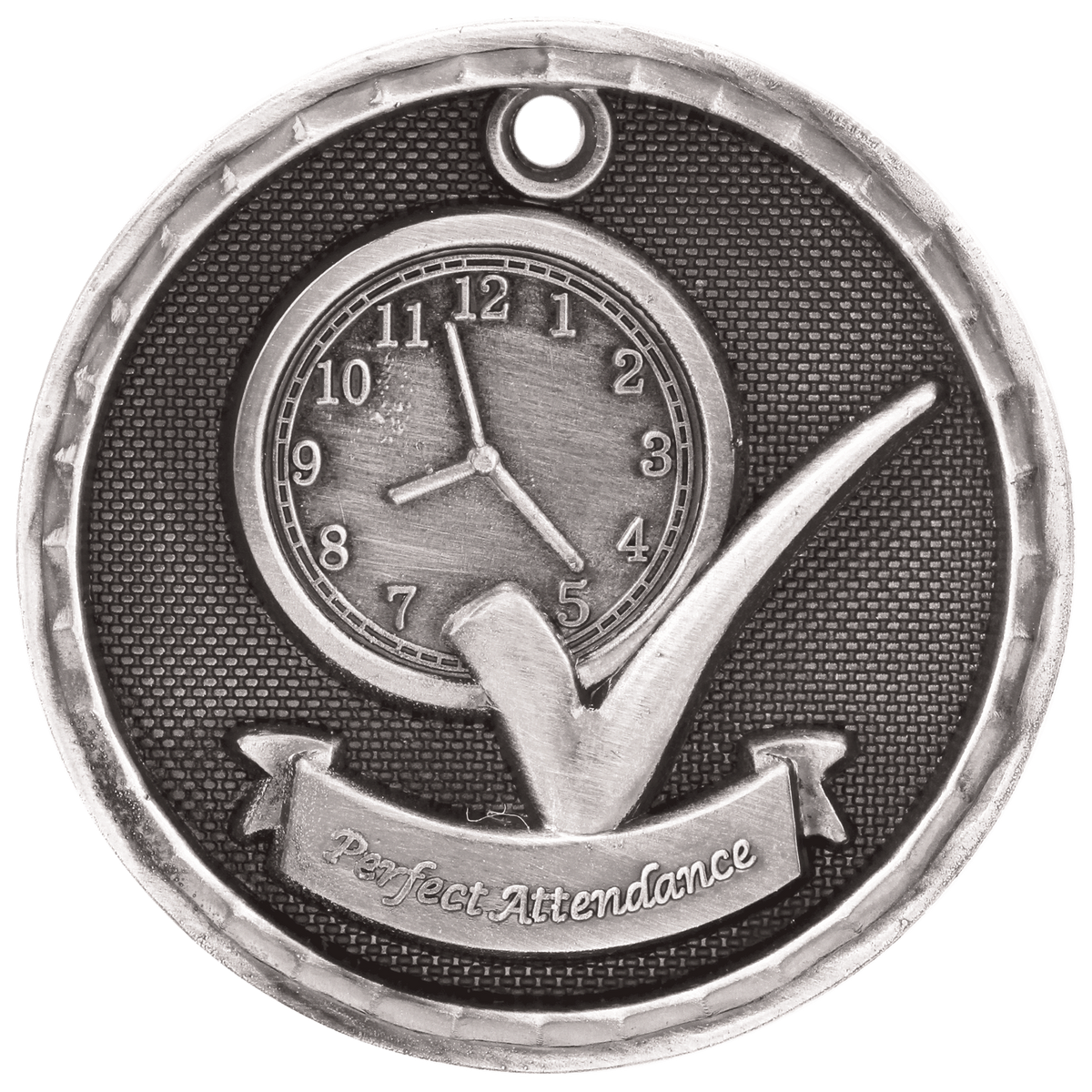 Antique Silver 2 inch 3-D Perfect Attendance medal