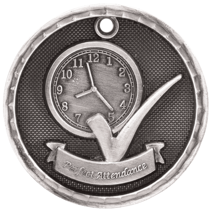 Antique Silver 2 inch 3-D Perfect Attendance medal