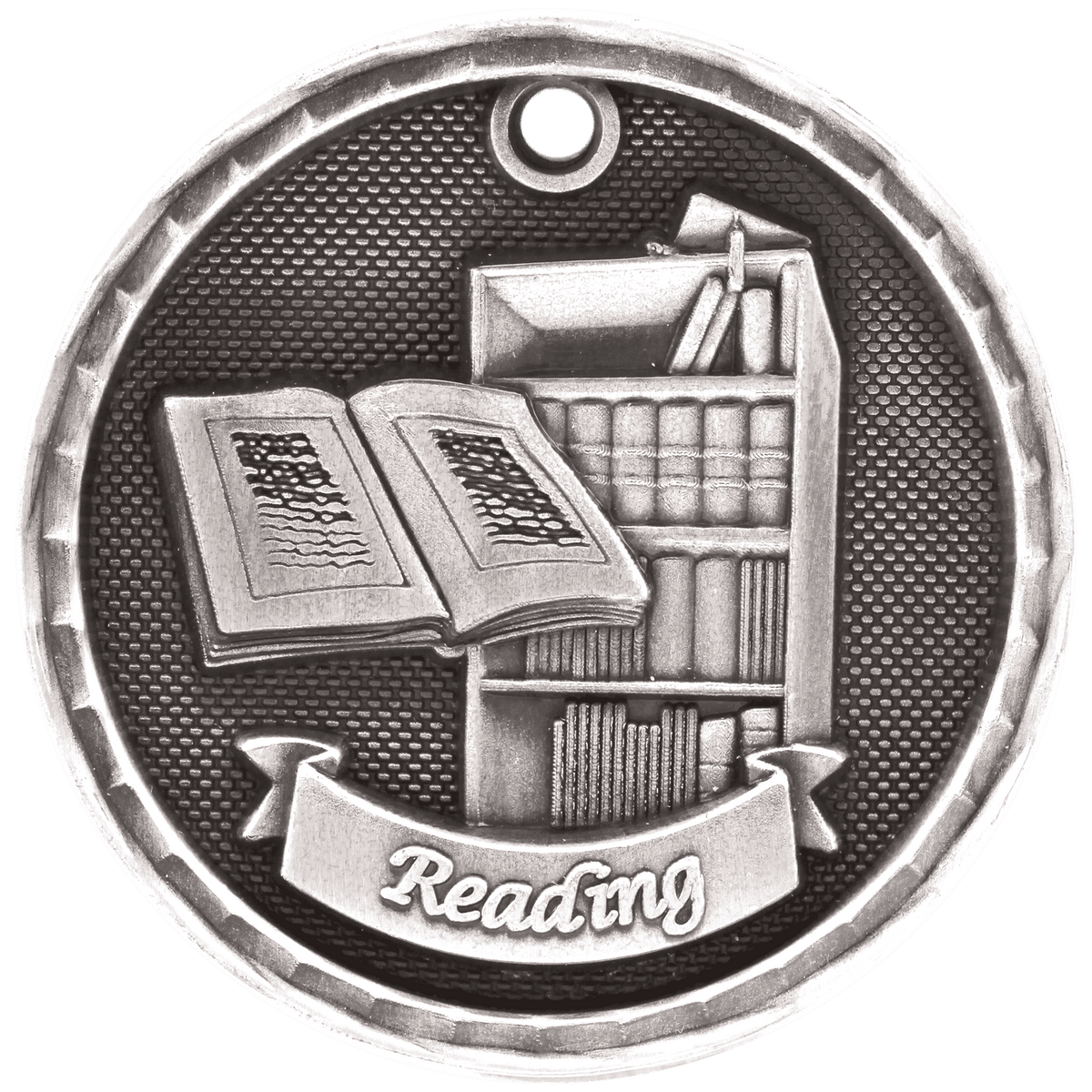 Antique Silver 2 inch 3-D Reading medal