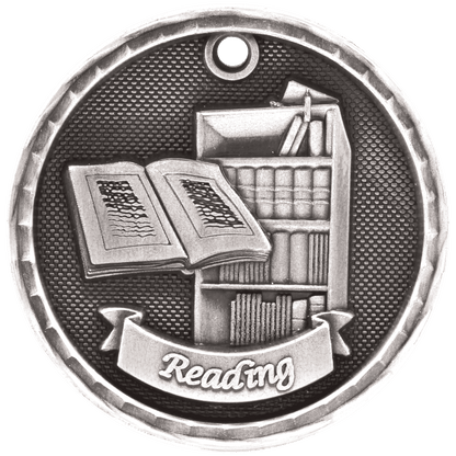 Antique Silver 2 inch 3-D Reading medal