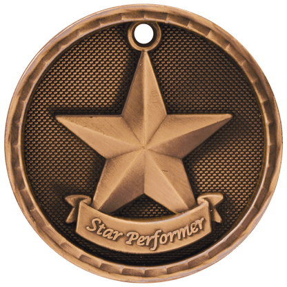 Antique Bronze 2 inch 3-D Star Performer medal