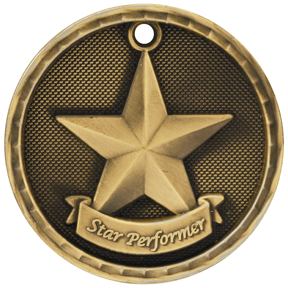 Antique Gold 2 inch 3-D Star Performer medal
